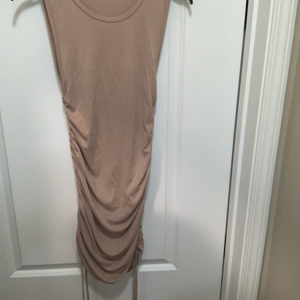 TAN RUCHED MINI DRESS